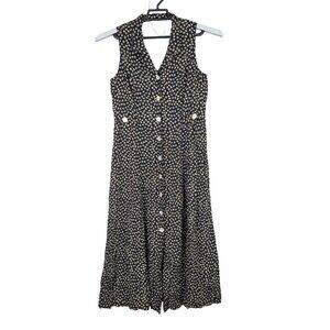 Womens T & Company Black & Tan Sleeveless Midi Dress Button Front Rayon Size 12